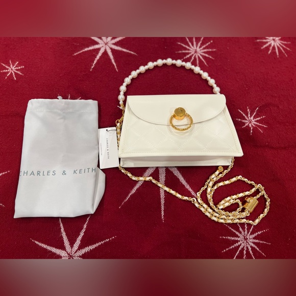 Charles & Keith Roza Beaded Handle Scarf Bag in Cream NWT - Picture 4 of 16